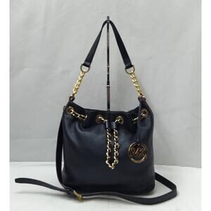 Michael Kors Black Leather Drawstring Chain Strap Shoulder Bag